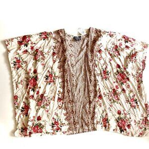 Angie Cream & Floral Border Crinkle Vest - S -NWT